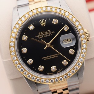 98新36mm劳力士日志型系列自动机械男表36mm表盘后改后镶钻/16233
