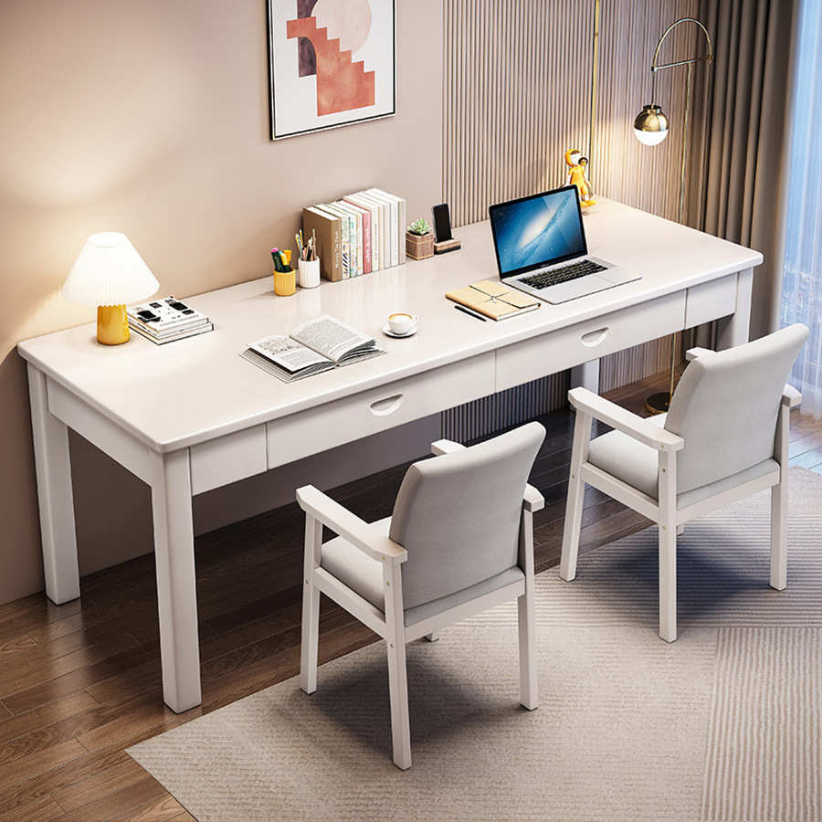 双人书桌实木家用简约电脑桌卧室学生写字桌书房加长办公桌工作台