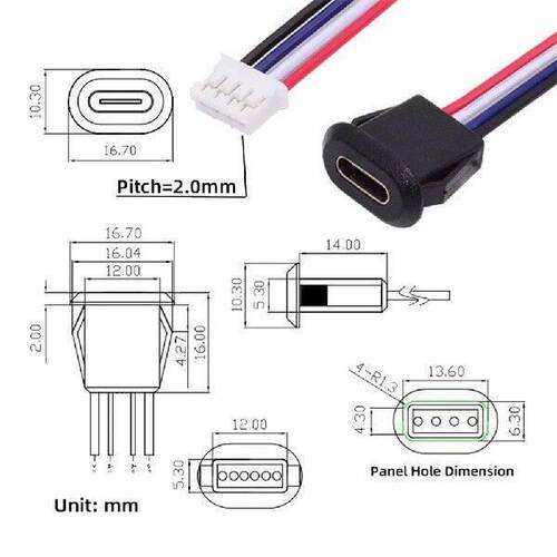 ZIHAN 5pcs/set DIY OEM Type C Female Socket to 2Pin 4pin