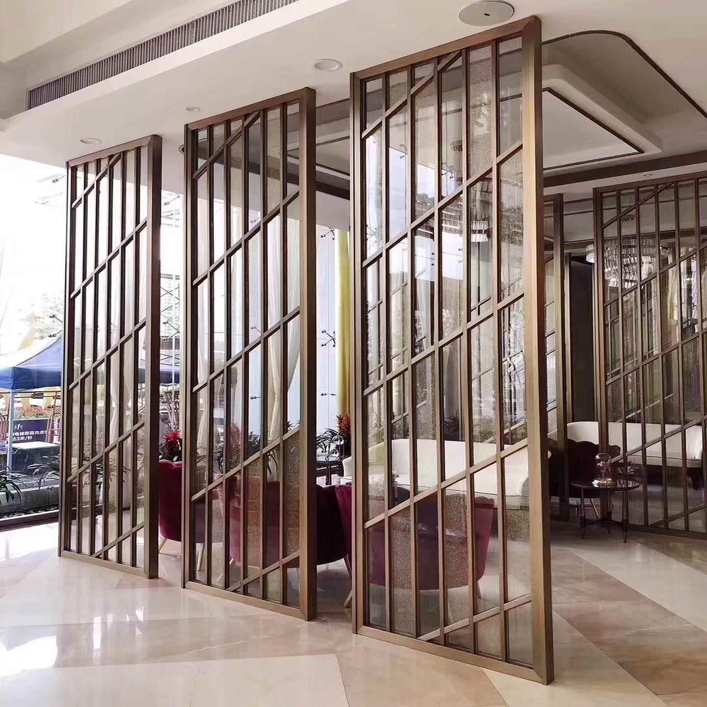 店大花堂轻奢金属酒格客厅镂空隔断装饰玄关734新中式不锈栅钢格