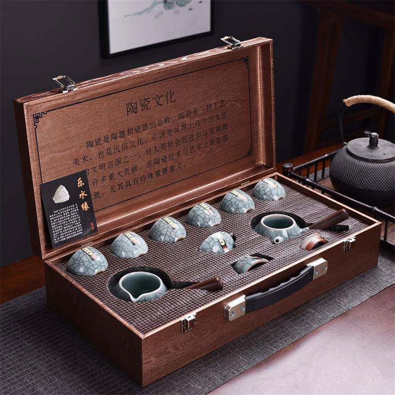 开片哥窑陶瓷礼品套装茶侧把壶功夫泡茶器年会新年送亲人商务礼品