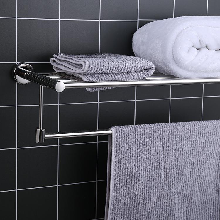 家用不钢浴巾卫生间厕所衣物毛巾架锈浴架室厚带挂钩679加收纳架