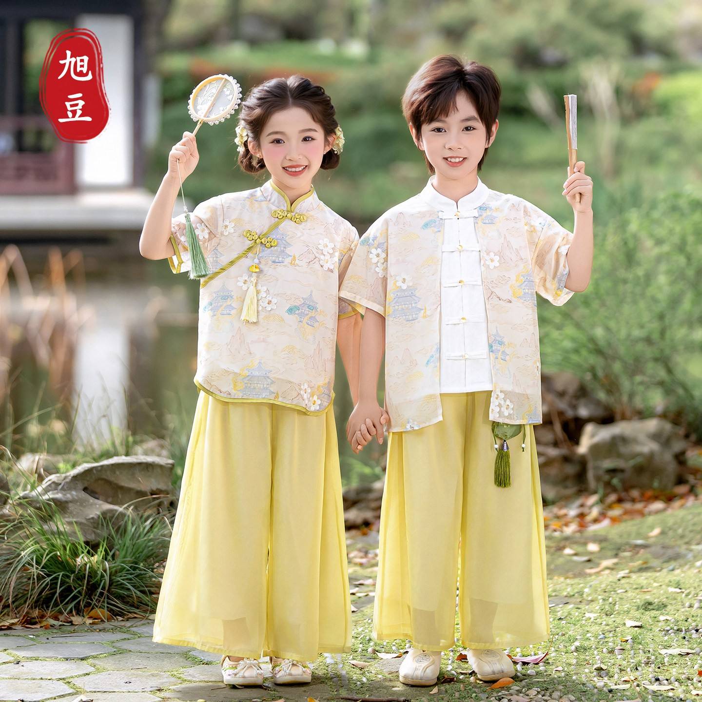 国风唐装男童汉服端午节表演服六一儿童幼儿园演出服民国风夏装女