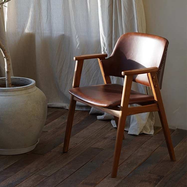 木纳家具MUNA北欧餐椅缅甸柚木带扶手靠背椅子家用休闲椅书桌椅