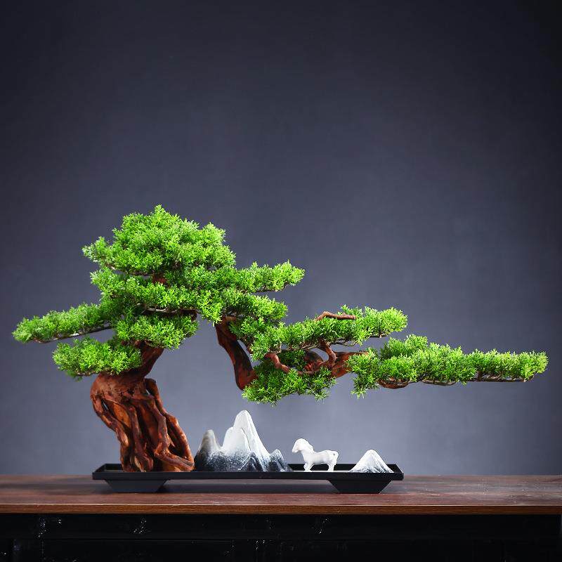 会酒店装饰玄关盆景景观客厅办公室新中式迎客松沙盘摆件造景跨境