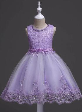 2-12Y Girl Summer Lace Princess Dress Children Floral Gown D