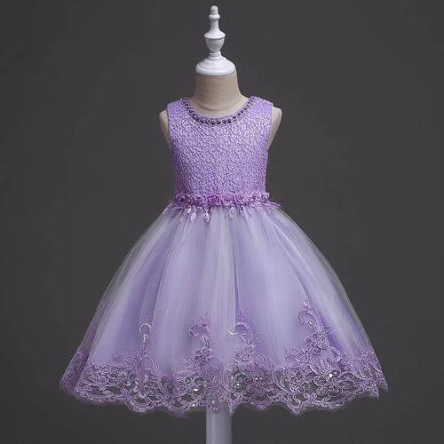 2-12Y Girl Summer Lace Princess Dress Children Floral Gown D