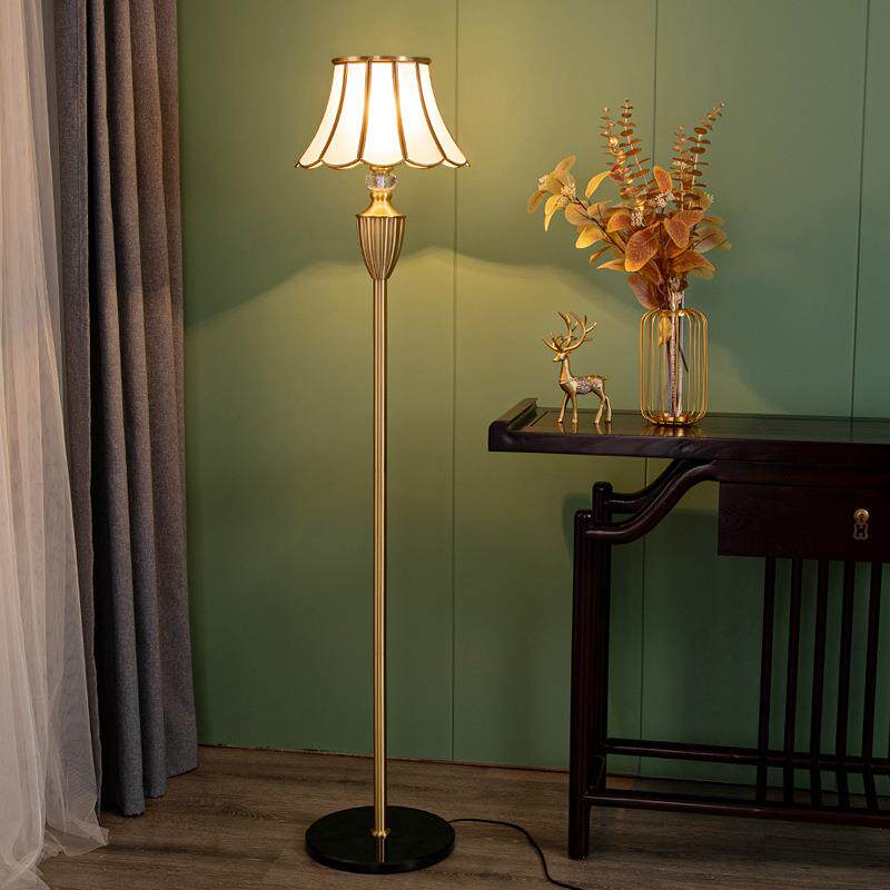 美式复古全铜落地灯客厅感落地式台灯欧式轻奢卧室立式床头灯