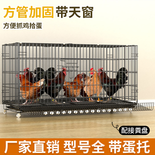 鸡笼子家用养殖笼特大号折叠铁丝笼带粪盘蛋鸡笼黑色室外滚蛋鸡窝
