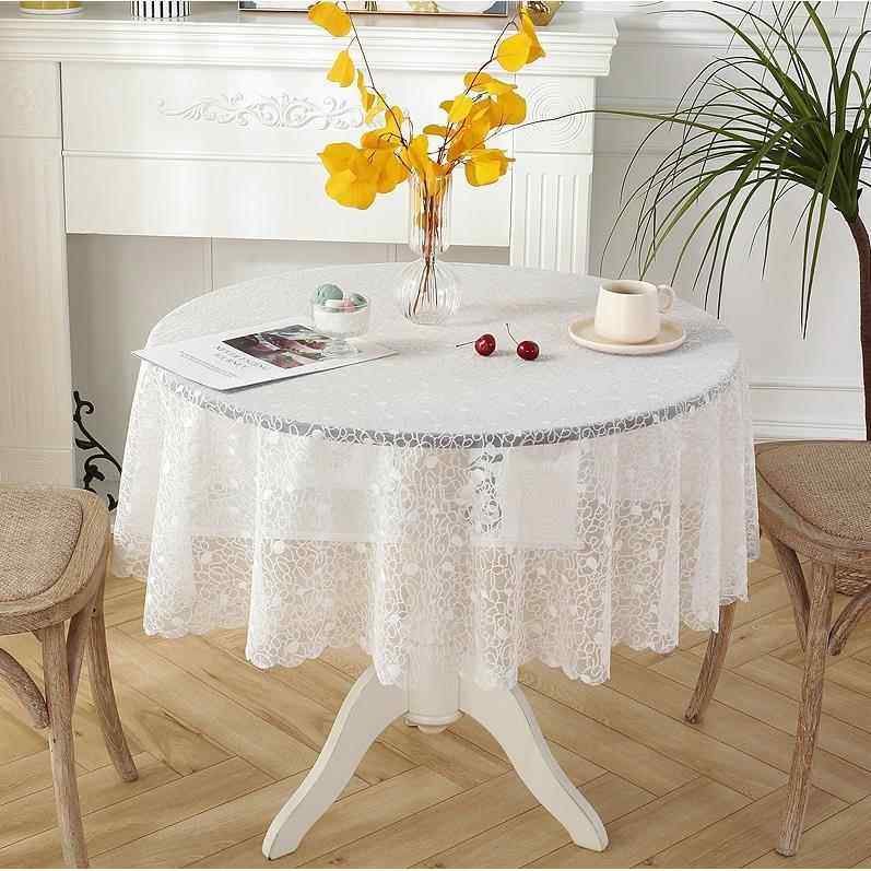 正品圆形小圆桌桌布高刺i级感蕾丝白色纱绣花空餐台布家用轻奢 n