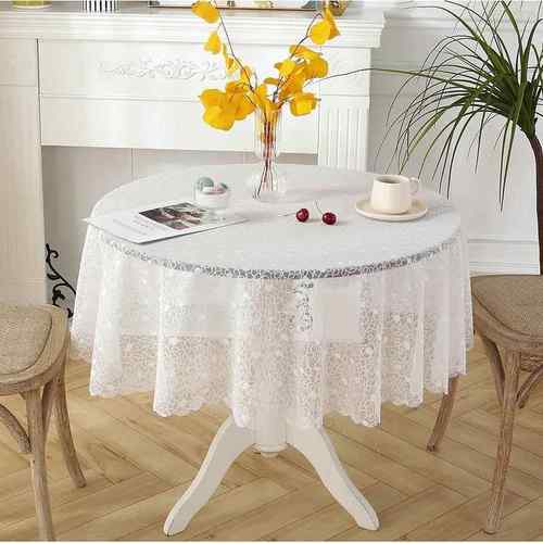 正品圆形小圆桌桌布高刺i级感蕾丝白色纱绣花空餐台布家用轻奢 n