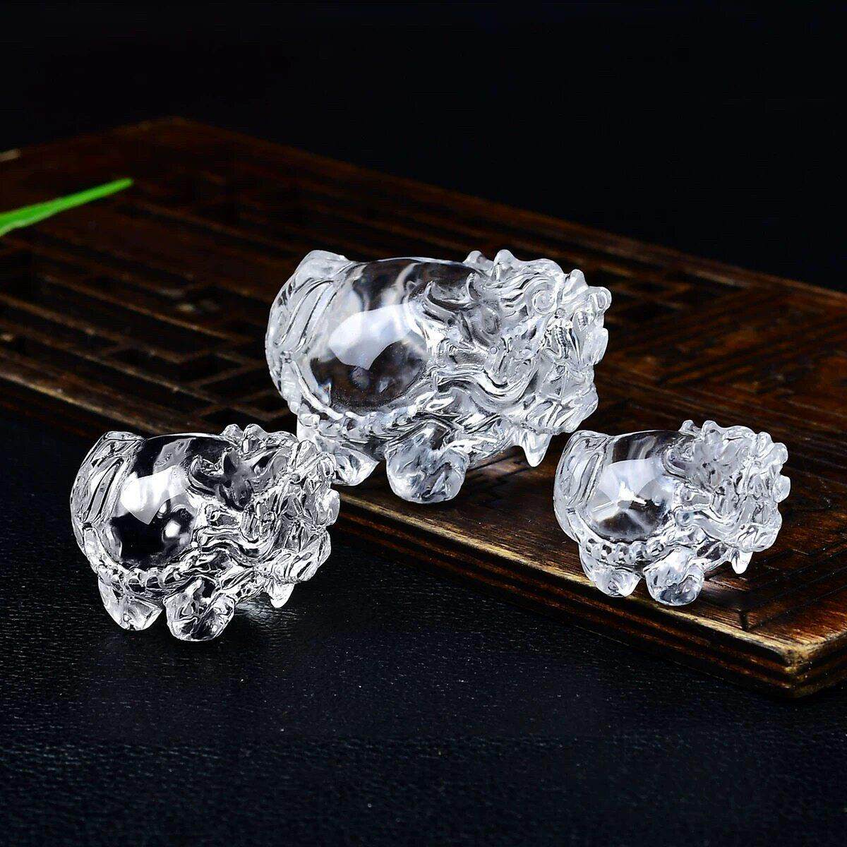 天然白水晶龙龟摆件手把件原石雕刻件家居办公室高端装饰品送礼