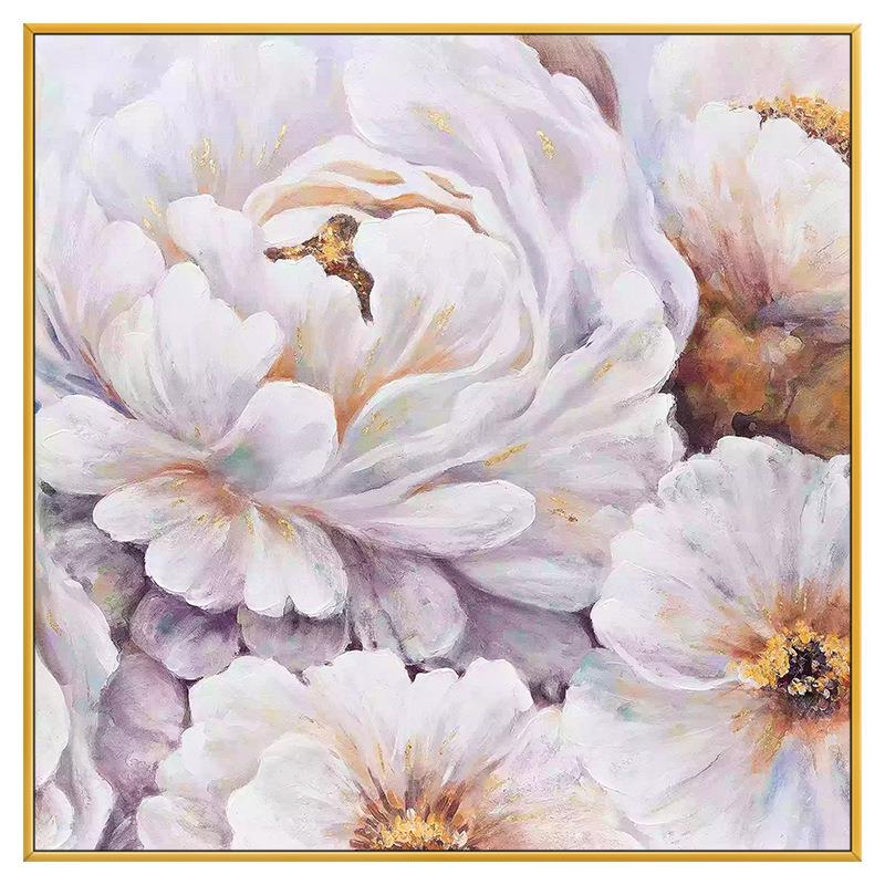 手绘牡丹盛开油画花卉北欧轻奢客厅玄关背景墙装饰画美式餐厅挂画