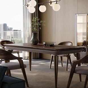 实木长方形饭桌黑胡桃木色餐高桌家别用墅端设餐计OUI师款 现代轻