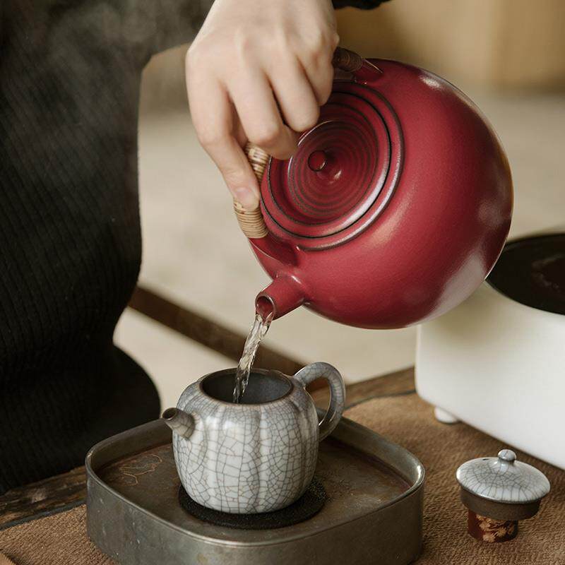 梵山堂山楂红听云陶壶苏打釉老岩泥烧水煮茶壶电陶炉煮茶器提梁壶