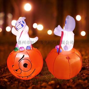 5ft万圣节精灵提南瓜充气气模户外发光庭院布置道具1.5m涤纶气模