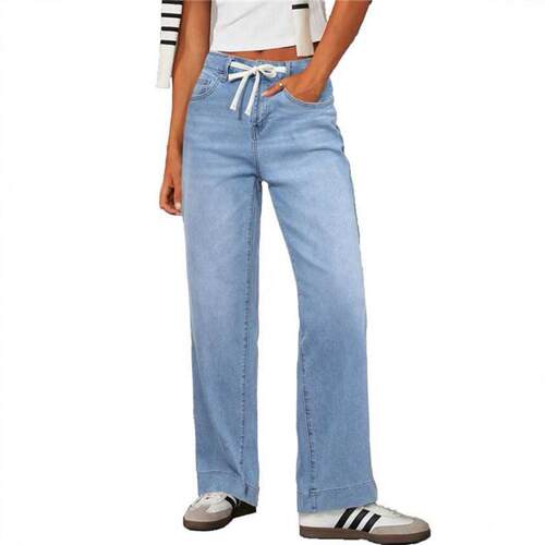 Women Elastic Comfort Straight Leg Jeans Casual Plain