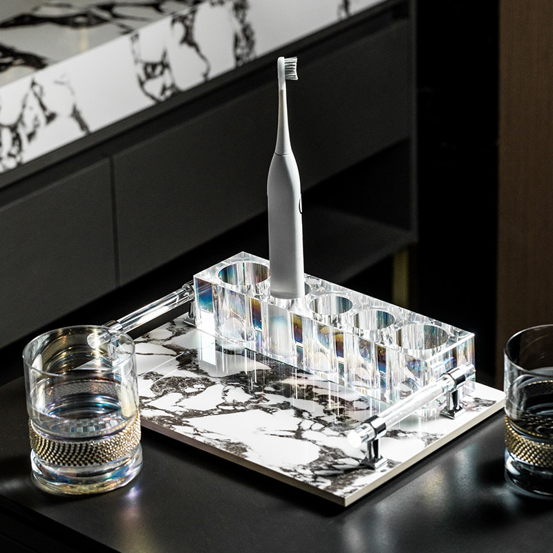 中古风电动牙刷置物架家用卫生间高级感收纳套装轻奢漱口杯放置架