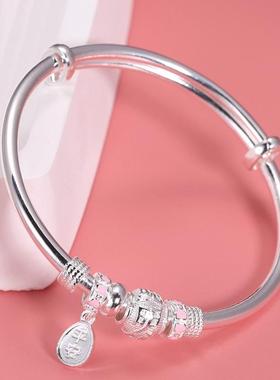 高档儿童银手镯银99小孩银镯子学生足9银镯手纯镯手环女童子生日