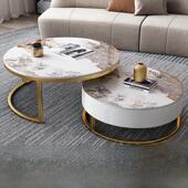 潘多拉岩板茶几桌组合亮面整装 圆形茶几 轻奢网红高级家用客厅意式