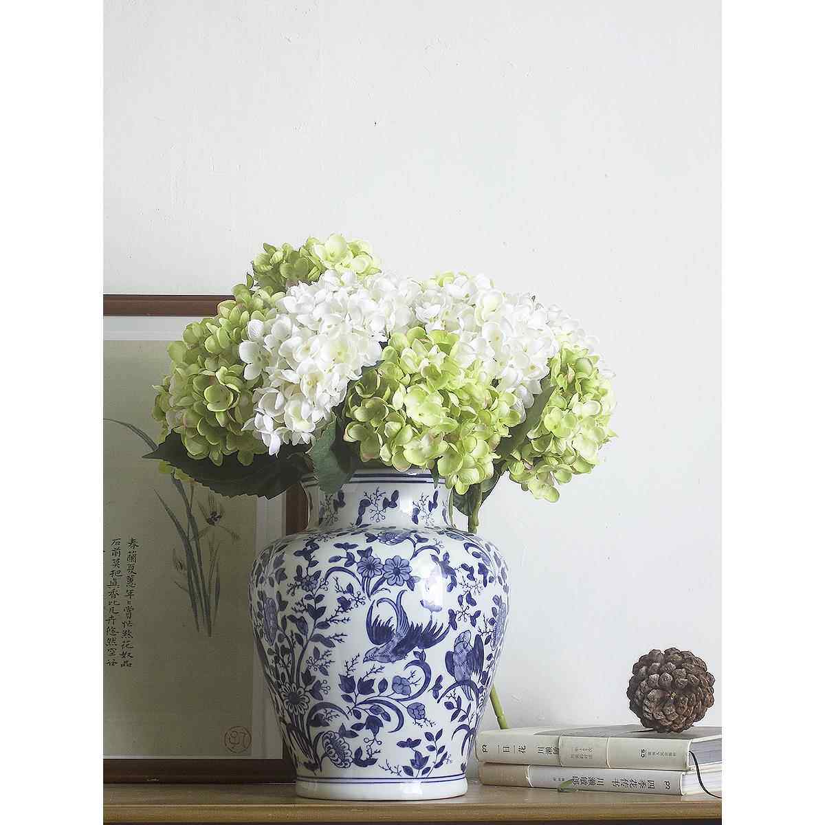 中式青花陶瓷花瓶青花瓷插花瓷瓶景德镇古典大肚子瓷罐客厅摆件