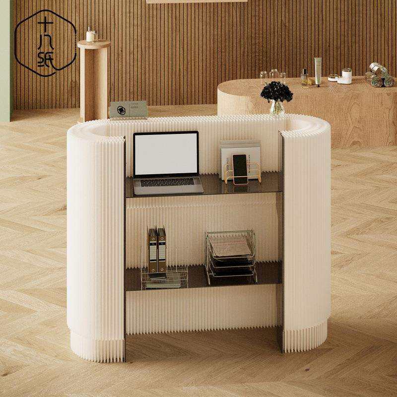 黑色纸前台迎宾接待台收银服装店铺小型简约柜台商场展会移动吧台