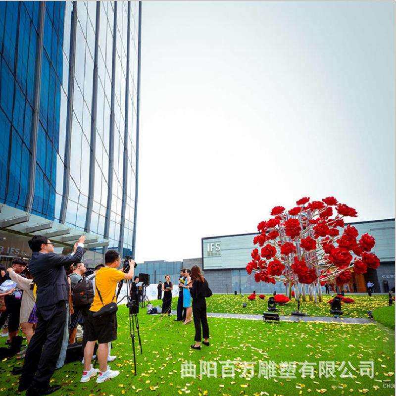 不锈钢玫瑰花雕塑金属艺术花朵玫瑰花树园林小区楼盘景观装饰摆件