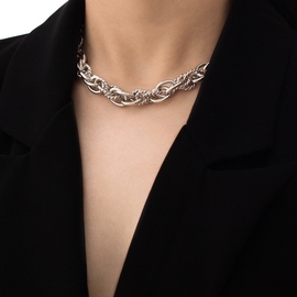 银色重工夸张项链女欧美小众复古高级感金属，粗链条银饰颈链锁骨链