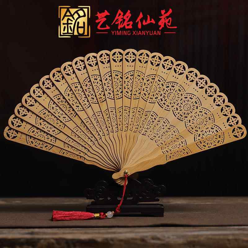 崖柏苏扇向日葵折扇实木镂空乘凉非遗送礼艺铭仙苑古典工艺摆件