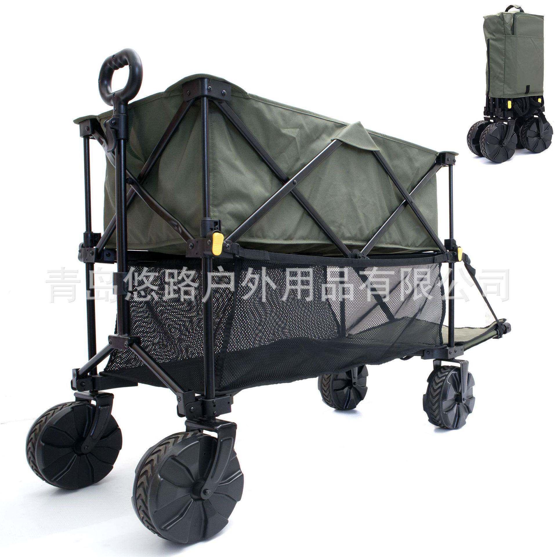 悠路户外双层加大露营推车带拖斗推车可折叠聚拢旅行手推野餐车营