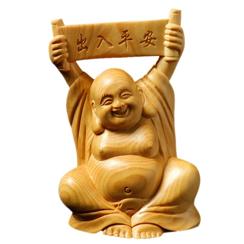 黄杨木雕刻木质汽车工艺品摆件文玩礼品家居饰品人物弥勒出入平安