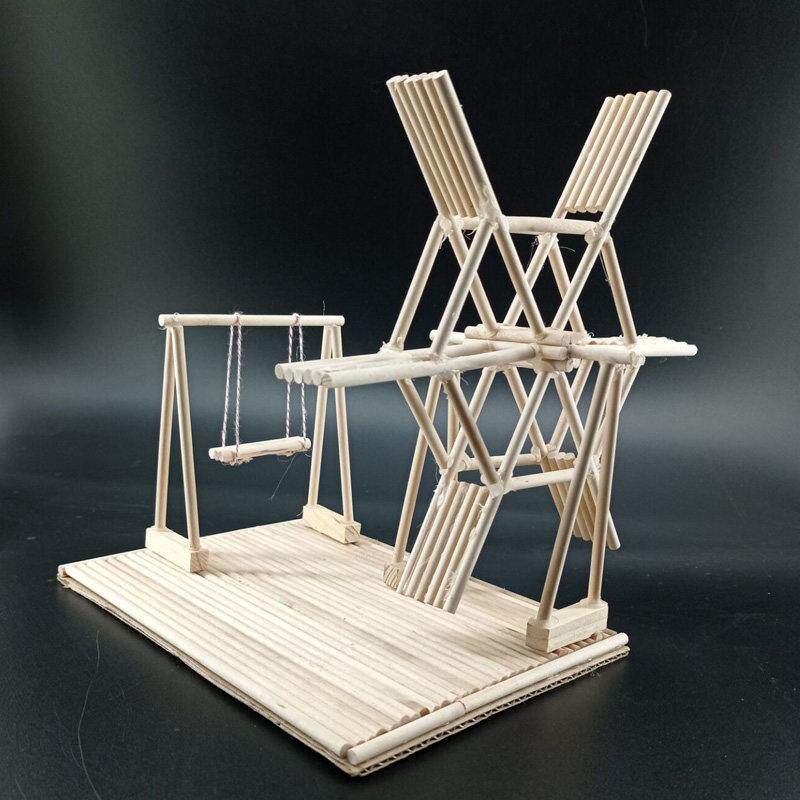 圆木棒秋千风车diy手工制作材料筷子作品木棍雪糕棍立体构成作业