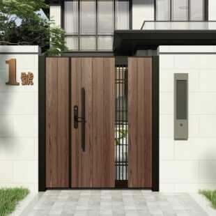 铝艺庭院大门现代户外花园门别墅木纹铝大门农村单双对开铁艺木门