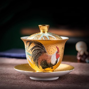 省大师肖建辉手工功夫茶杯泡茶主人杯环保高端礼品 999真金盖碗