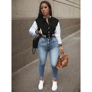 blocked long sleeved Women baseball color single sports