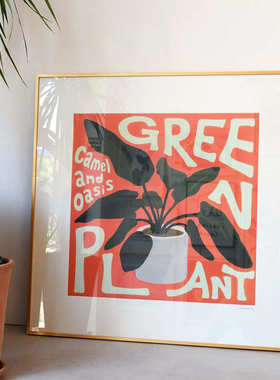 橙色卡通花卉植物趣味小众装饰画ins英文字母挂画电表箱桌摆版画