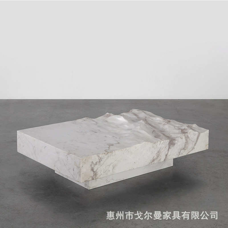 戈尔曼仿大理石禅意水波纹海洋造型茶几圆形设计师波浪茶几