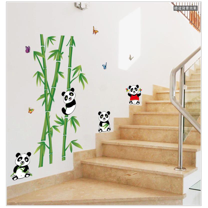 熊猫墙贴画楼梯过道走廊卫生间玻璃门客厅玄关幼儿园装饰贴纸竹子图片