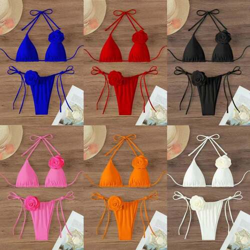 Three dimensional flower women's swimsuit split