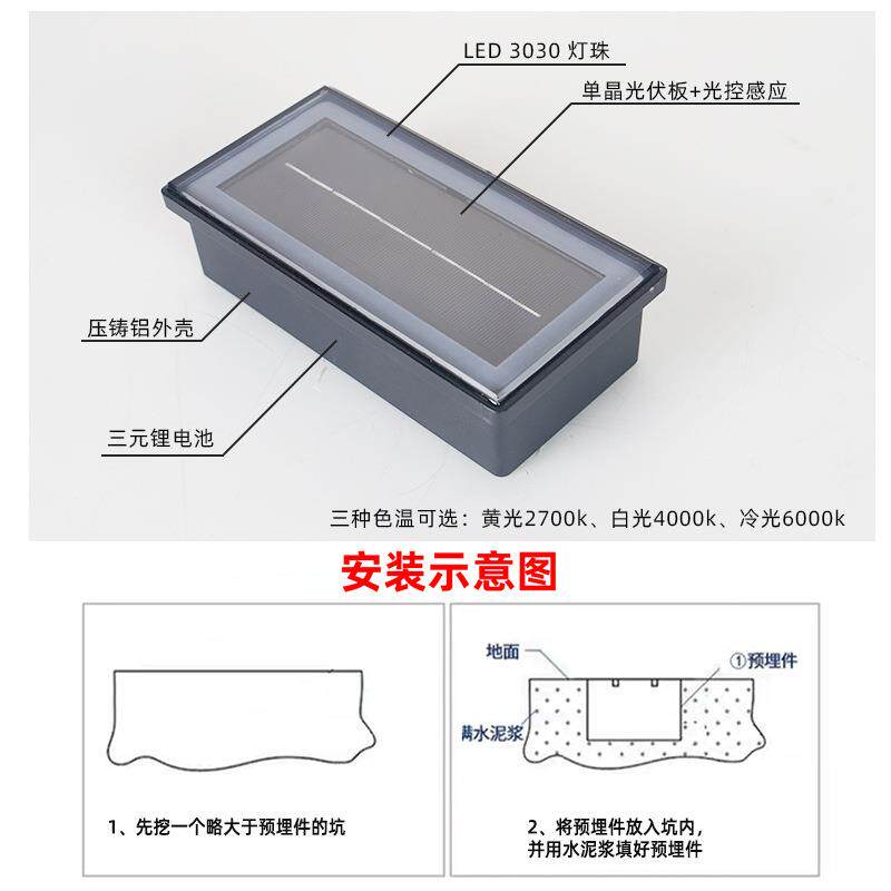 超级工厂嵌入式led地埋灯跨境长方形道钉灯户外l防水太阳能地砖灯
