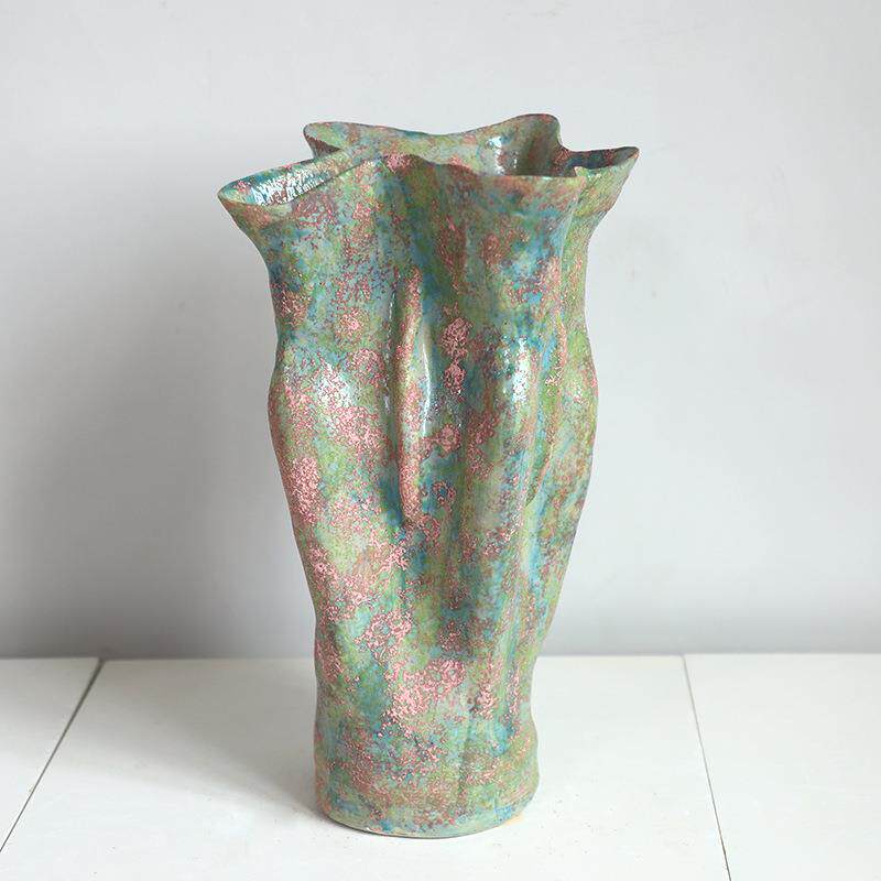 中古芬顿油画风陶瓷花瓶复古大口花盆花器绿植客厅玄关装饰