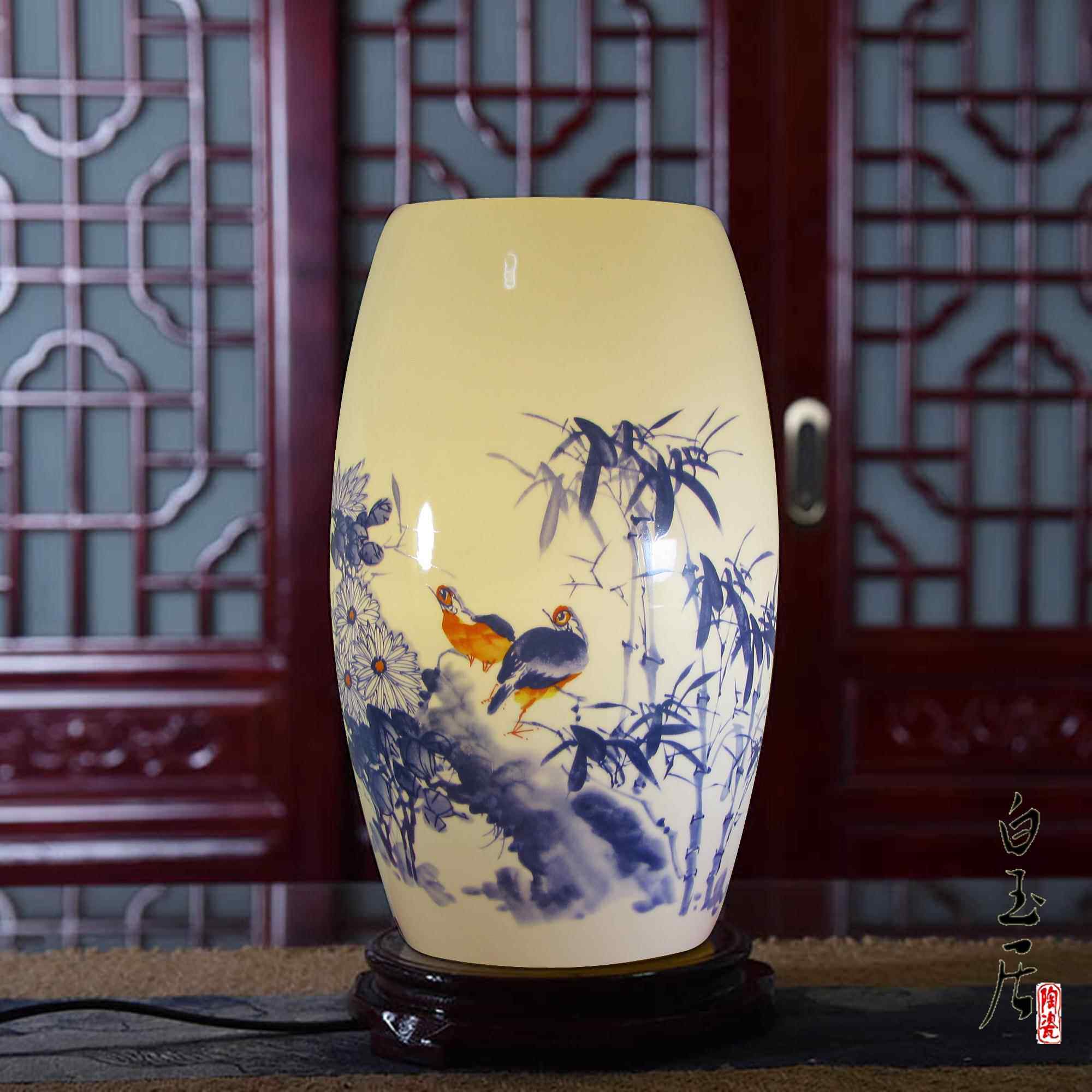 正品现代中台式灯具景镇薄胎陶瓷灯复古床头灯青花瓷德典粉彩陶瓷