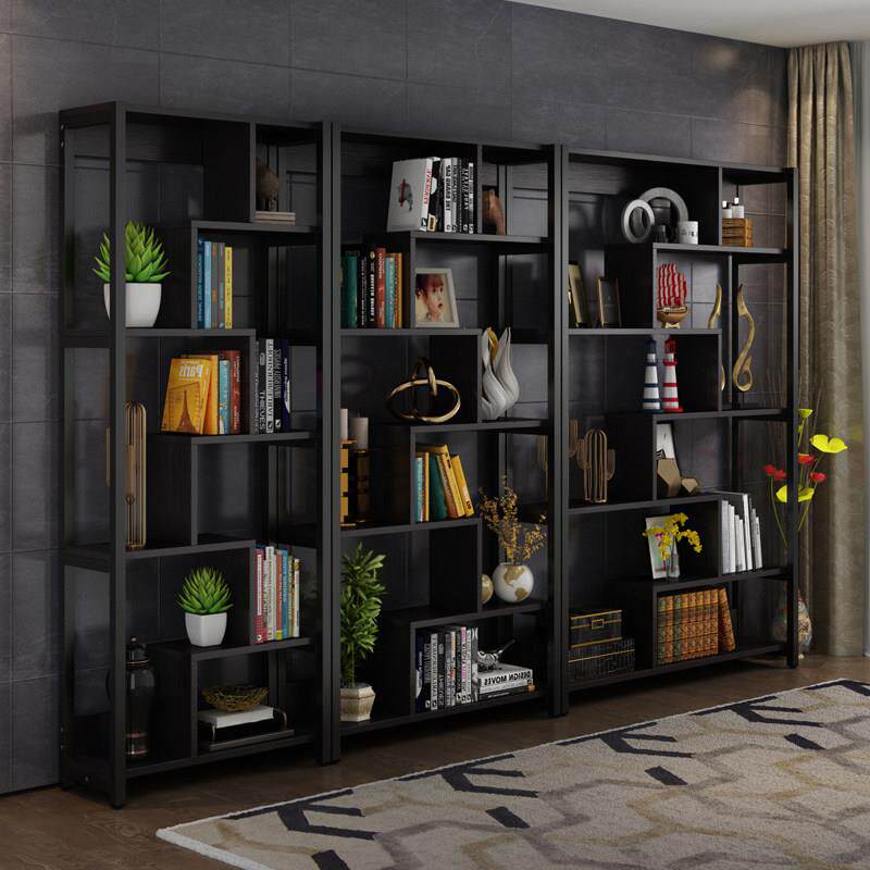 简约多层钢木落地书架置物架儿童学生简易书柜展示架办公室隔断