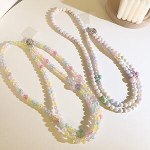 新款diy彩色珠珠斜跨长链手提链通用手机壳耳机套ccd相机手机挂绳