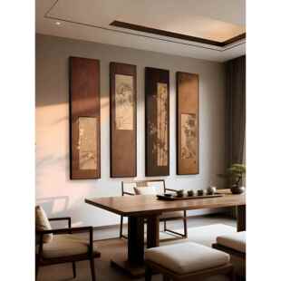 梅兰竹菊挂画、客厅装饰画、新中国风四屏沙发背景壁画、宋代审美