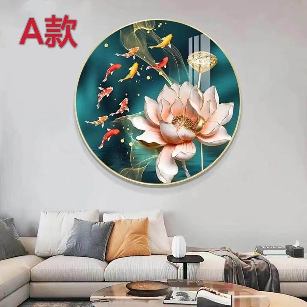 圆形莲花锦鲤钻石画新款客厅风景牡丹花九鱼图手工5diy点钻十字绣