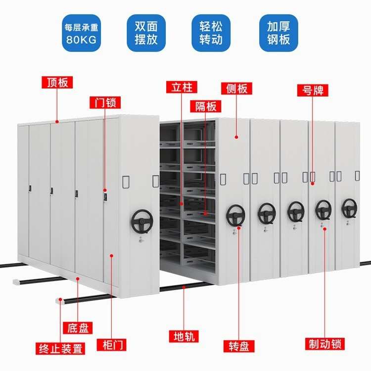 手摇密集柜智能密集架带轨道档案柜可移动钢制文件柜档案室密集柜