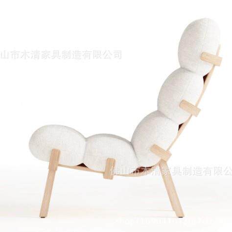 北欧创意设计师实木单人白蜡木沙发椅时尚现代民宿卧室布艺休闲椅