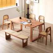 北欧现代中古风小户型客厅家用餐厅民宿酒店实木藤编餐椅床尾长凳