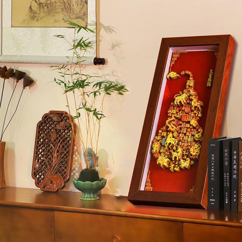 十二生肖葫芦3d立体摆台客厅玄关装饰画非遗手工新年挂画剪纸摆件图片